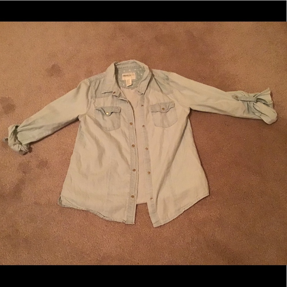 Forget 21 girls denim button up shirt